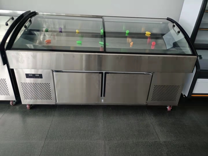 Gabinete comercial 0 de la preservación de la pesca de la fruta del orden de la exhibición de la barbacoa de los mariscos de la tabla del hielo de la escalera