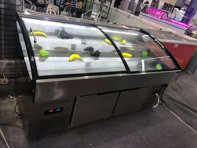 Gabinete comercial 2 de la preservación de la pesca de la fruta del orden de la exhibición de la barbacoa de los mariscos de la tabla del hielo de la escalera