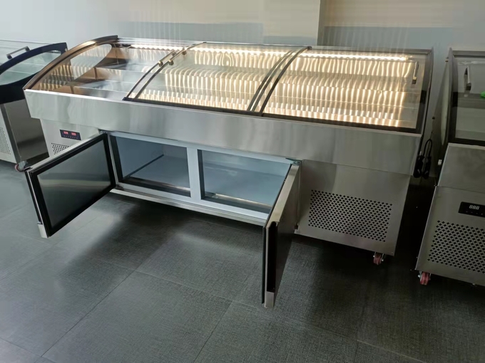 Gabinete comercial 1 de la preservación de la pesca de la fruta del orden de la exhibición de la barbacoa de los mariscos de la tabla del hielo de la escalera