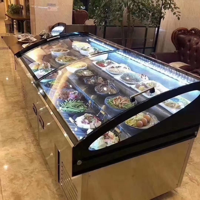 Gabinete comercial 5 de la preservación de la pesca de la fruta del orden de la exhibición de la barbacoa de los mariscos de la tabla del hielo de la escalera